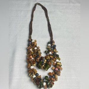 Vtg Mexican Folk Art Clay Mugs Cups Tankard 2 Strand Necklace